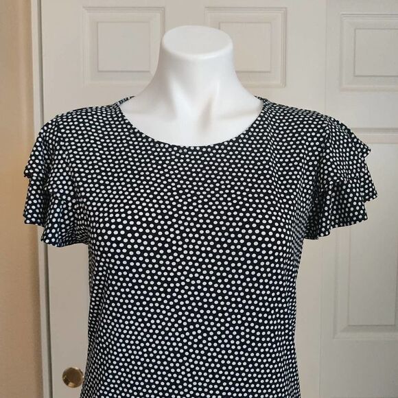 Adrianna Papell polka dot crew neck double flutter top sz S - Picture 3 of 10